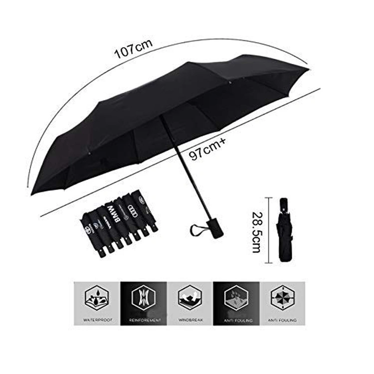 Factory OEM Logo Printing Advertising Promotion Car Windproof Compact Automatic 3 Fold Umbrella Waterproof Compact Full Auto Open and Close 3 Folding Umbrella