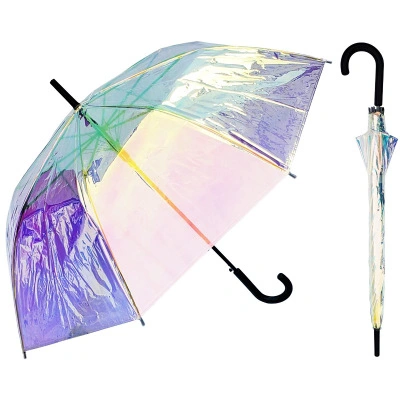 Waterproof 23 Inch Straight Custom Chinese Designer Automatic Laser Clear PVC TPU Poe Transparent Sombrillas Rain Umbrellas for Outdoor