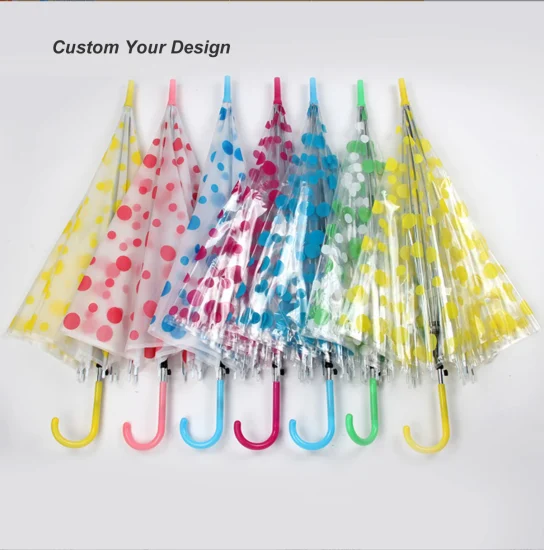 透明自動防雨白プラスチック結婚式傘 Po 子供小さな PVC 傘ロゴプリント