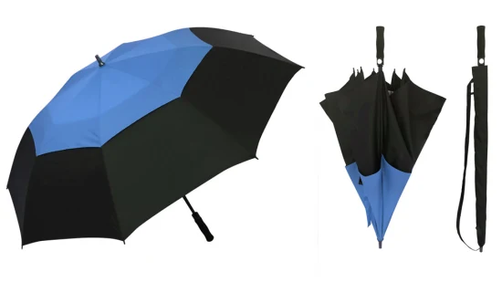 卸売: 68 インチ特大ブルーゴルフ傘超大型二層防風防雨自動開閉ゴルフ傘カスタマイズされたロゴ