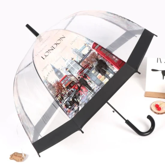 BSCI 工場 OEM 広告新発明のプロモーション卸売カスタム防風ドーム透明パラグアス雨女性用傘ギフトとして